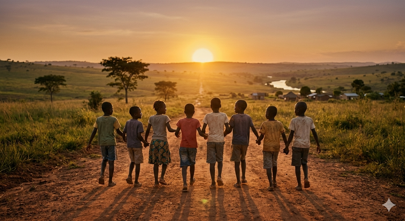 l'image des enfants au coucher de soleil